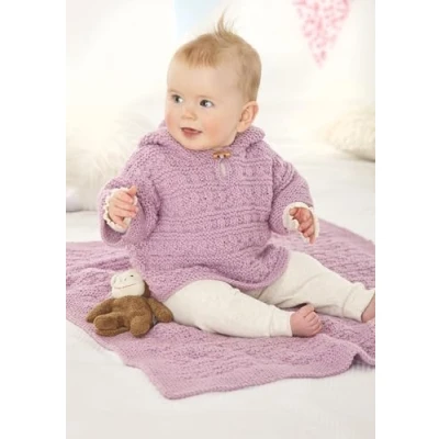 Image of King Cole Baby Aran Knitting Pattern Jacket Hat Hooded Top and Blanket 6329