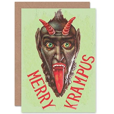Image of Wee Blue Coo Greeting Merry Krampus Alpine Xmas Santa Devil Funny Sealed Card Plus Envelope Blank inside