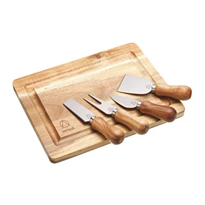 Image of Artesà Wooden Cheese Board and Knife Set in Gift Box, Acacia, 5 Pieces