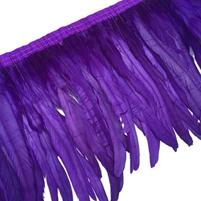 Image of Sowder Rooster Hackle Feather Fringe Trim 10 12inch in Width Pack of 1 Yard(Purple)