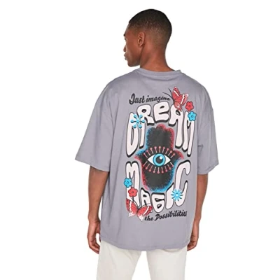 Image of Trendyol Man Oversize Basic Crew Neck Knit T Shirt Gray