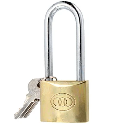 Image of Tri Circle 50mm Solid Brass Long Shackle Padlock &amp; 3 Keys Outdoor Hasp Staple Garage Shed Door Gate Lock