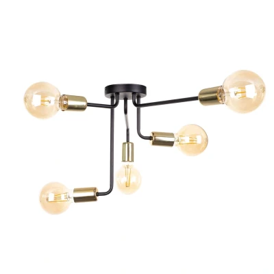 Image of Nixon Multi Arm Semi Flush Ceiling Light Black, Gold, 50cm, 5x E27