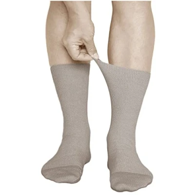 Image of vitsocks Men&#039;s Non Elastic Top Soft All Cotton Socks (3 PAIRS) Loose Fit, No Pressure, beige, 9.5 11.5