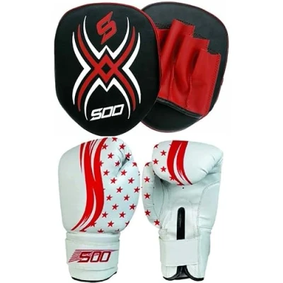 Image of Kids Boxing sparing, Training Gloves &amp; Punching Pads Rex leather Kids/Junior Bag Fitness Set Hook Jab Focus Punch Target Strike Mitts (Red/White)