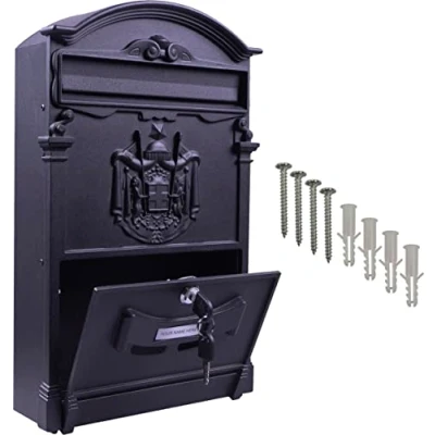 Image of Wall Mount Lockable Letterbox. Large Size, Letters, Catalogues, Newspapers. 2 Keys. Mail Box. Post Box, Parcel Delivery. Waterproof. Strong &amp; Secure (Black)