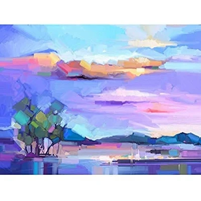 Image of Wee Blue Coo Abstract Sunset on Meadow Unframed Art Print Poster Wall Decor 12x16 inch