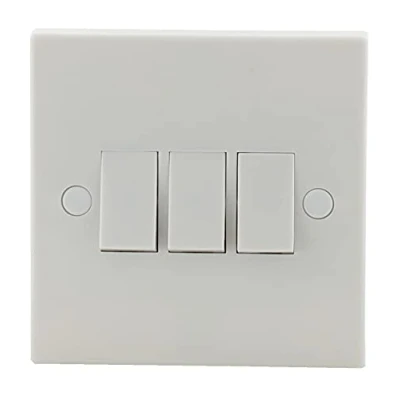 Image of 3 Gang 2 Way Electric Wall Light Switch White Rocker Standard Square 10 Amp By 4Trade BS EN 60669