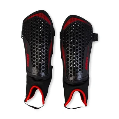 Image of Mitre Aircell Football Ankle Protection Shin Pads Extremely Breathable Lightweight Guard, Black/Red, L