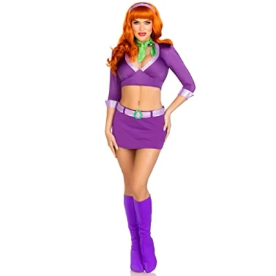 Image of Leg Avenue 87165 05301 4 Pc Meddling Cutie Halloween Costume With Purple Headband Suit Set, Women, Plain, S