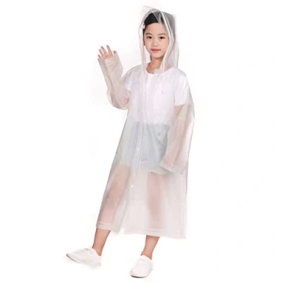 Image of Kids Waterproof Rain Coat, EVA Poncho with Hood for Girls Boys, Children Raincoat School Bag Cover, Toddler Rainwear Jacket Cape Outdoor Cycling Hiking Camping Climbing (White)