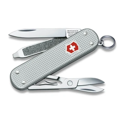 Image of Victorinox Classic Alox Swiss Army Knife, Camping Small, Multi Tool, 5 Functions, Scissors, Nail File, Silver