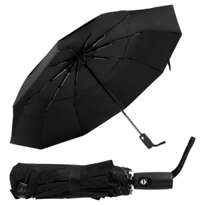 Image of ASAB Travel Umbrella with 9 Rib Design Lightweight Compact Automatic Auto Open and Close One Hand Operation Rust Resistant Windproof Pocket Convenient Cover for Men Women Black