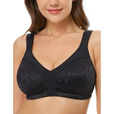 Image of WingsLove Women&#039;s Full Cup Minimizer Bra Wide Straps Non Wired No Padding Comfort Plus Size (Black 42C)
