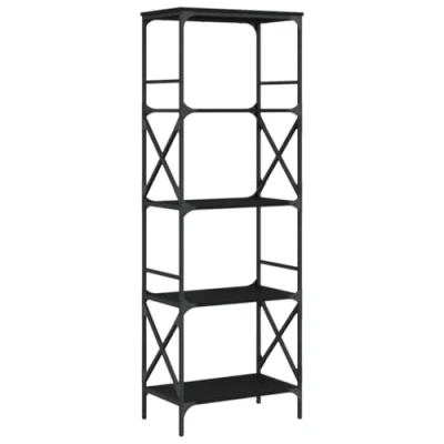 Image of vidaXL 4 Tier Engineered Wood Bookshelf Black Bookcase with Metal Frame and Adjustable Feet for Storage Decoration