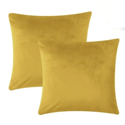 Image of Imperial Rooms Cushion Covers 45 x cm Pack of 2 Square Throw Velvet Pillow Cases Bedroom Decor for Sofa Living Room Car (Ochre, 18 Inch)
