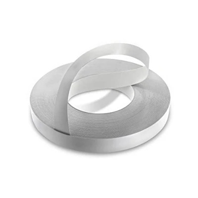 Image of WoodPress® 30mm Pearlised Grey Melamine Pre Glued Veneer Edging Tape 50m Trade Roll Iron On Wood Application