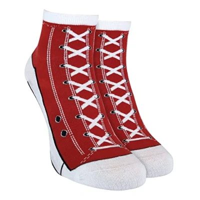 Image of Sock Snob 2 Pairs Unisex Adult Socks that look like Shoes/Sneakers/Baseball Boots (4 7 uk, Red)