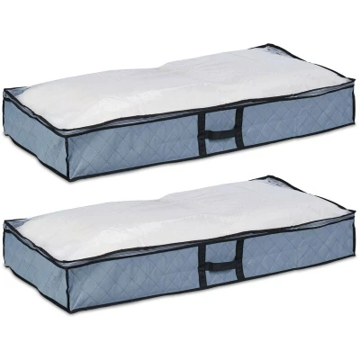Image of Relaxdays Set of 2 Underbed Storage Bags, Foldable, with Zip, Clothes, Blankets, Toys, Fabric, 14 x 100 50 cm, Grey
