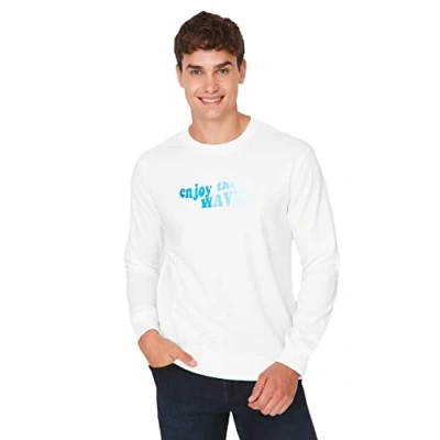 Image of Trendyol Man menswear Regular Basic Crew neck Knit Sweatshirt Ecru
