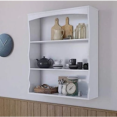 Image of Home Source Mounted, Floating 3 Shelves Storage Wall Cabinet, Kid’s Bedroom Kitchen Unit, White, Wood, Shelf