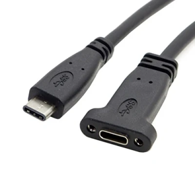 Image of cablecc USB C 3.1 Type Male to Female Extension Data Cable with Panel Mount Screw Hole
