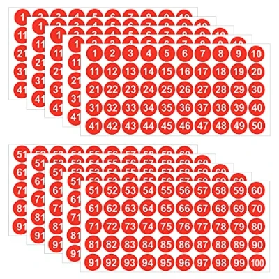 Image of LUTER 10 Sheets Number Stickers 5 Sets of 1 100 Vinyl Sticker Waterproof Labels for Sorting Organizing Storage Boxes Lockers Indoor Outdoor Office School Supplies (Red, 1inch)