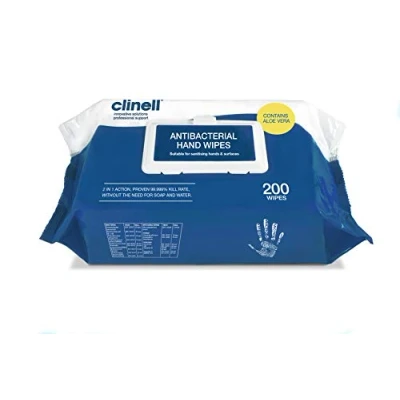 Image of TrophyMaker UK Clinell Antibacterial Sanitising Handwipes (200 Pack) CAHW200 Mulipack Box of 6 x 200 Wipes