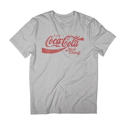 Image of Coca Cola Men&#039;s The Real Thing T Shirt, Heather Grey, S
