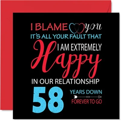 Image of Funny 58th Anniversary Card for Husband Wife Your Fault I&#039;m Extremely Happy Wedding Partner, 145mm x Greeting Cards Fifty Eighth Anniversaries