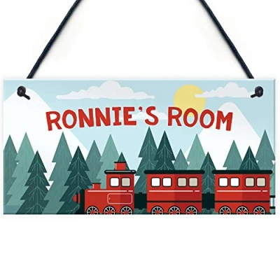 Image of RED OCEAN PERSONALISED Bedroom Sign For Boy Train Lover Nursery Door Keepsake