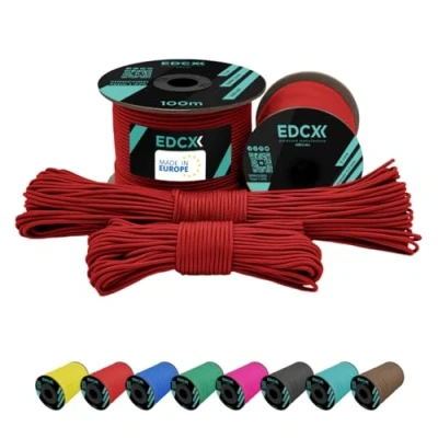 Image of EdcX 2 mm Nylon Paracord 275 (15, 30, 50 and 100 m) 100% rope, 3 Strand cord, cord in Many Colours (Light Red,