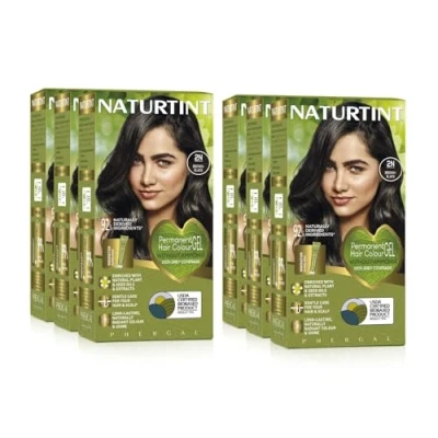 Image of NATURTINT (SIX PACK) Permanent Hair Colour 2N Brown Black Ammonia Free Vegan 100% Grey Coverage Long Lasting Results