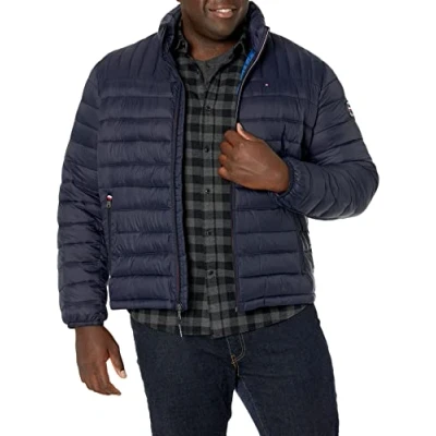 Image of Tommy Hilfiger Men&#039;s Ultra Loft Packable Puffer Jacket Down Alternative Coat, Midnight W/ Patch, 4XL Tall UK