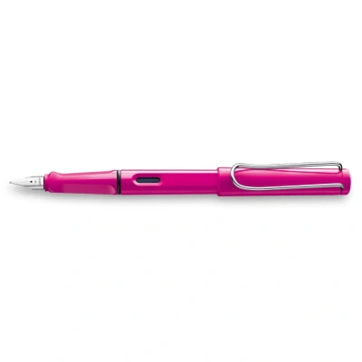 Image of LAMY safari pink Fountain Pen with ergonomic grip &amp; polished Left Handed steel nib (LH) in size M ideal for any Writing Calligraphy including T 10 blue cartridge