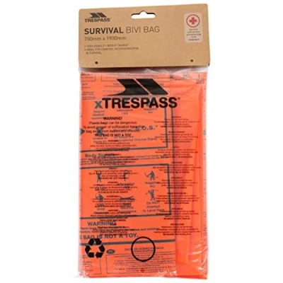 Image of Trespass Men&#039;s Radiator Emergency Thermal Safety Survival First Aid Blanket Bivi Sleeping Bag, Orange, One Size