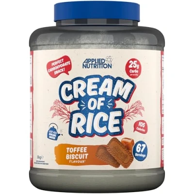 Image of Applied Nutrition Cream of Rice High Carbohydrate Supplement, Source Energy for Breakfast &amp; Snacks, Easy to Digest, Low Sugar, Fat, Vegan, 2kg (Toffee Biscuit)