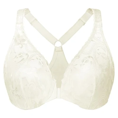 Image of MELENECA Women&#039;s Plus Size Racerback Unlined Lace Underwire Front Closure Bra Off White 36D