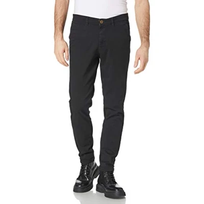 Image of JACK &amp; JONES Men&#039;s Slim Fit Chinos Tapered Leg Cotton Stretch Trousers Black 27W / 32L