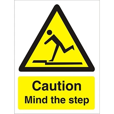 Image of Seco Caution Mind The Step Sign, 200mm x 300mm Self Adhesive Vinyl