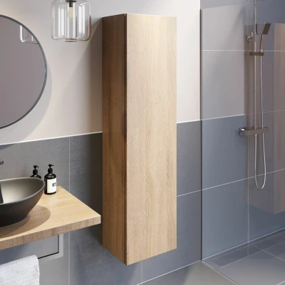 Image of Vitusso Garda Wood Wall Hung Tall Bathroom Storage Cabinet 1380 x 350mm