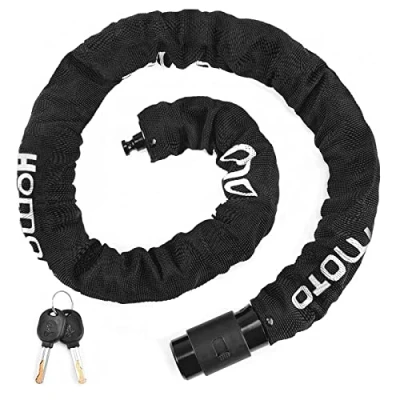 Image of Bike Lock with Key, 100cm Length Bicycle Lock, Locks High Security, 360 Rotatable Head Waterproof Keyhole Cover, Chain for E Bike/Motorcycle/Door/Gate/Fence