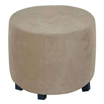 Image of XGANGM 45cm Round Velvet Ottoman Stool Cover Slipcover Stretch Pouffe Small Footstool Protector Storage Chair Washable,Taupe