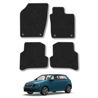 Image of Car Mats Compatible with Skoda Fabia (2015 ) Tailored Fit Grey Carpet Floor Set Accessory Custom 4 Pieces Anti Slip Backing &amp; Binding Trim Edge