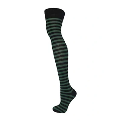 Image of Macahel Thin Striped Over the knee Socks (BLACK &amp; DARK GREEN)