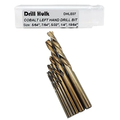 Image of Drill Hulk 7 Piece M35 Cobalt Left Hand Bit Set for Removing Damaged Bolts and Screws, 5/64 Inch, 7/64 5/32 1/4 19/64 Inch