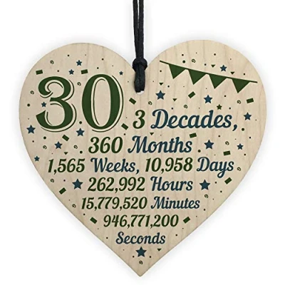 Image of RED OCEAN Funny 30th Birthday Christmas For Friend Brother Sister Women Men Handmade Wooden Hanging Heart Sign Keepsake