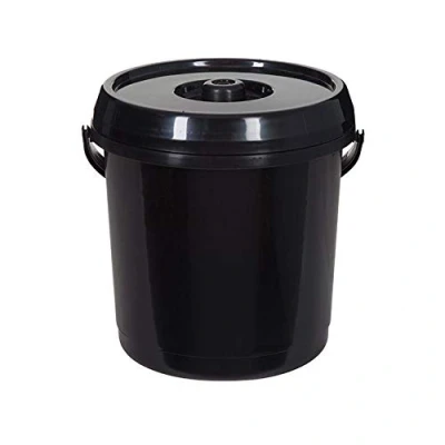Image of Large Carry Handle 14L Plastic Nappy/Bin Baby Pet Animal Food Bird Seed Soil Tub Cleaning Bucket Storage Container with Lock Lid (Black)