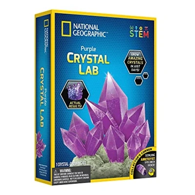 Image of National Geographic Crystal Growing Kit for Kids Educational Science Kits Age 8+ with Dazzling Purple Crystals and Authentic Amethyst Specimen STEM Gifts Year Old Boys Girls