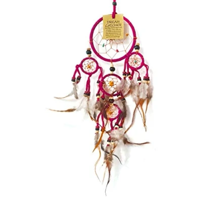 Image of VIE Naturals Dream Catcher, Beaded, 9cm, 4 Smaller Rings, Pink